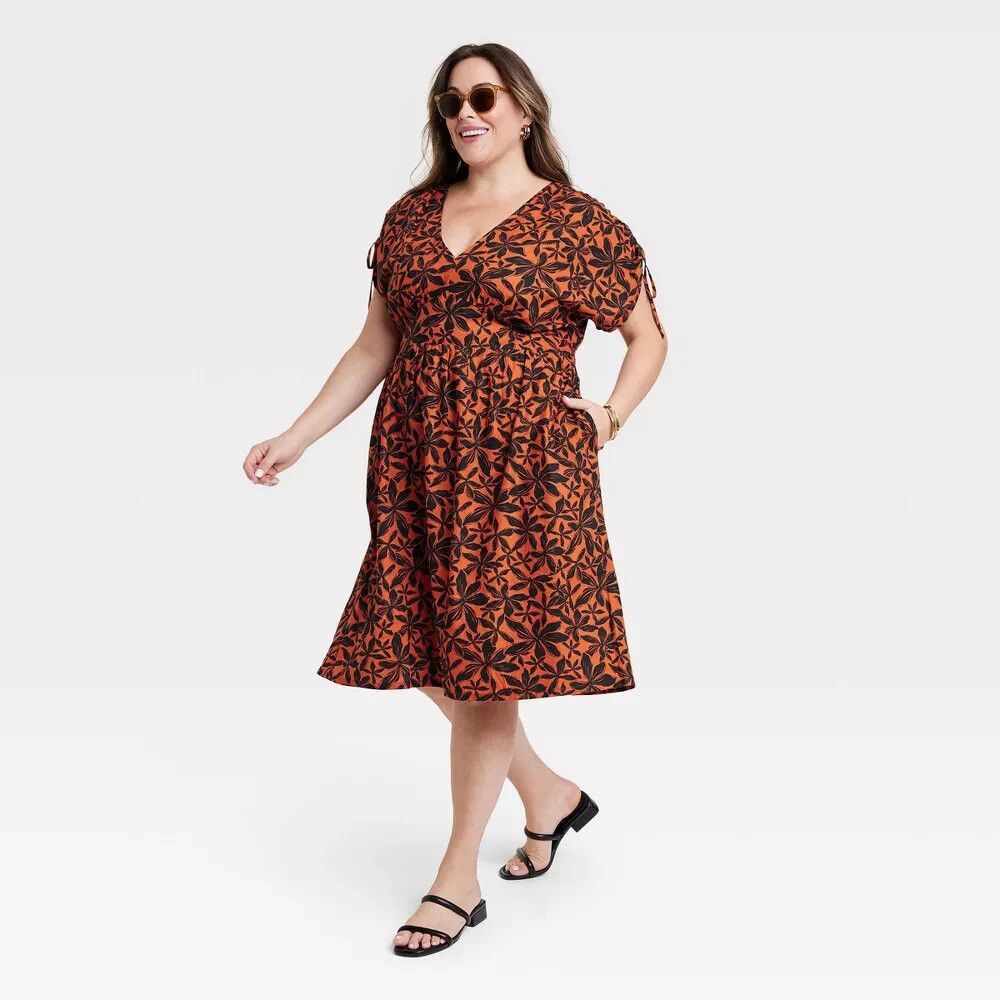 Ava & Viv Dolman Short Sleeve Midi Dress -Orange Floral - 2X - NEW - Picture 3 of 7